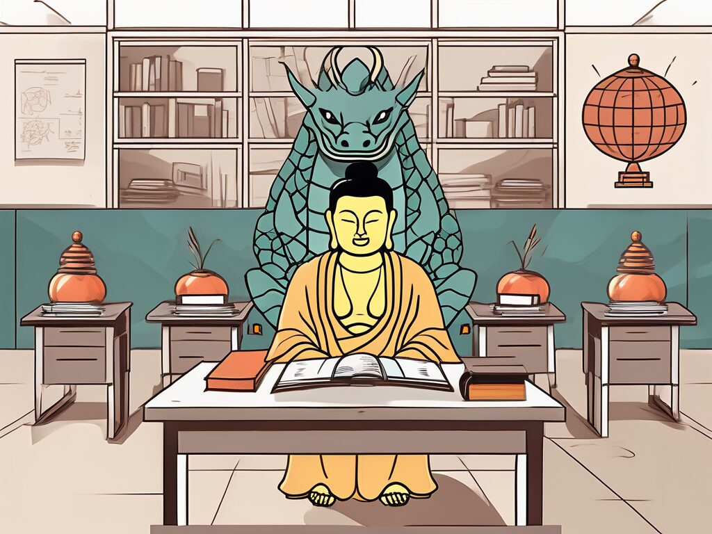 A classroom in hong kong with various cultural symbols