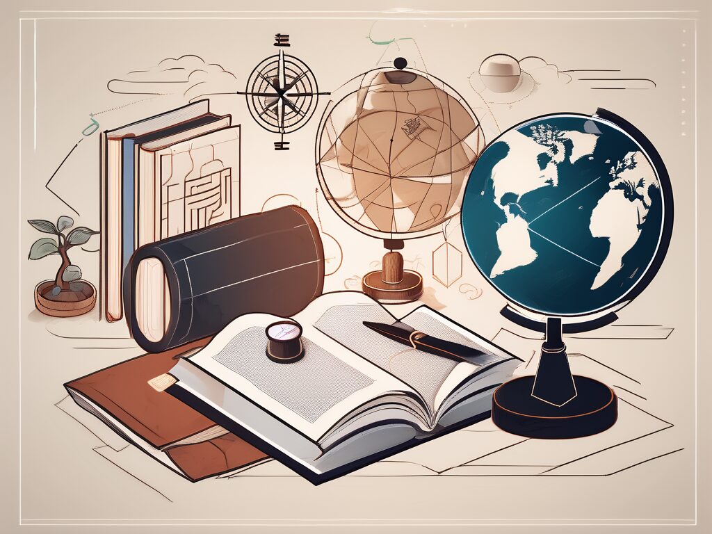 A traditional chinese classroom setting with various educational symbols like books