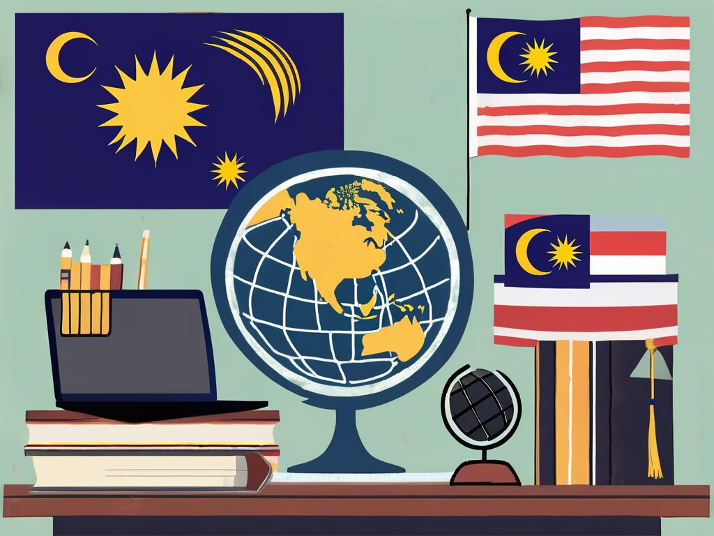 A classroom setting with various educational tools like books