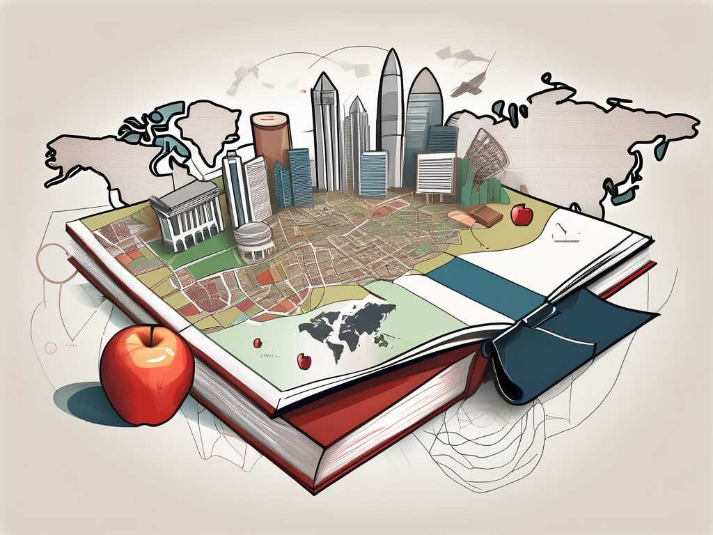 A graduation cap placed on top of a map of singapore