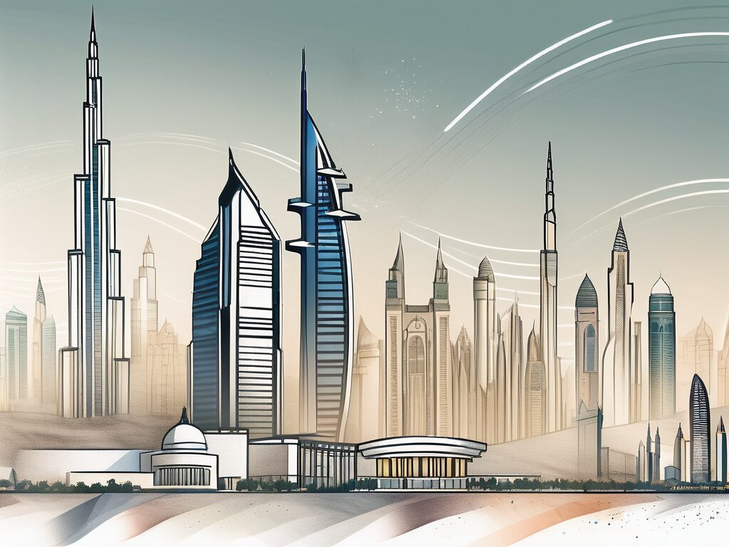 A skyline of dubai featuring prominent educational institutions