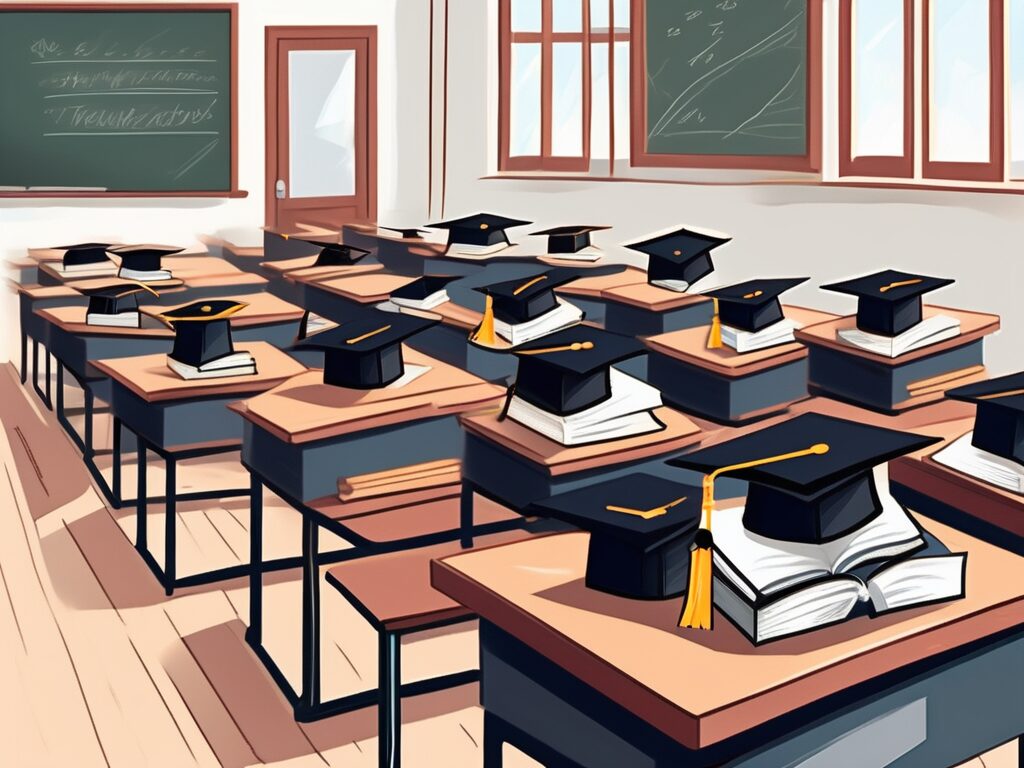 A classroom in thailand with empty desks