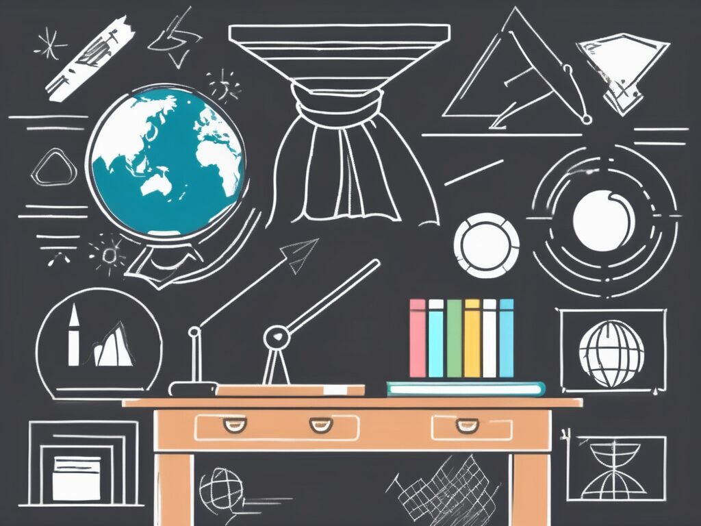 A classroom setting in malaysia with a chalkboard displaying five different symbols