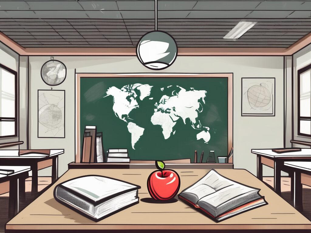 A classroom setting in hong kong with a chalkboard