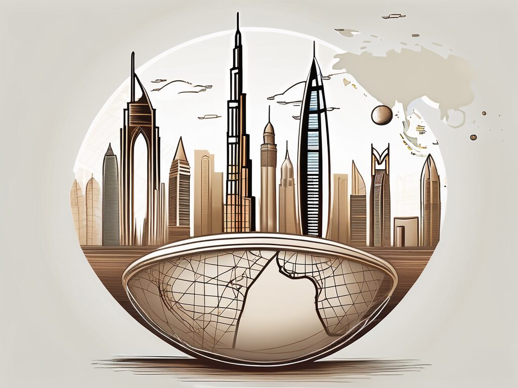 A symbolic representation of dubai's skyline with iconic buildings