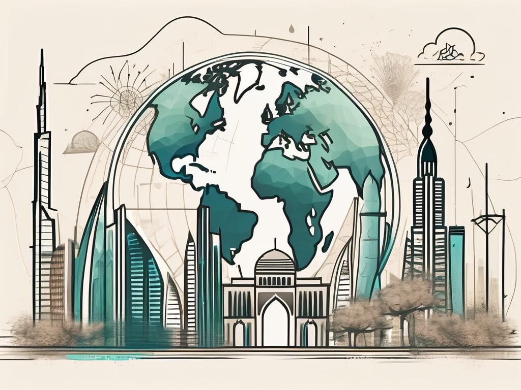 The dubai skyline with iconic landmarks