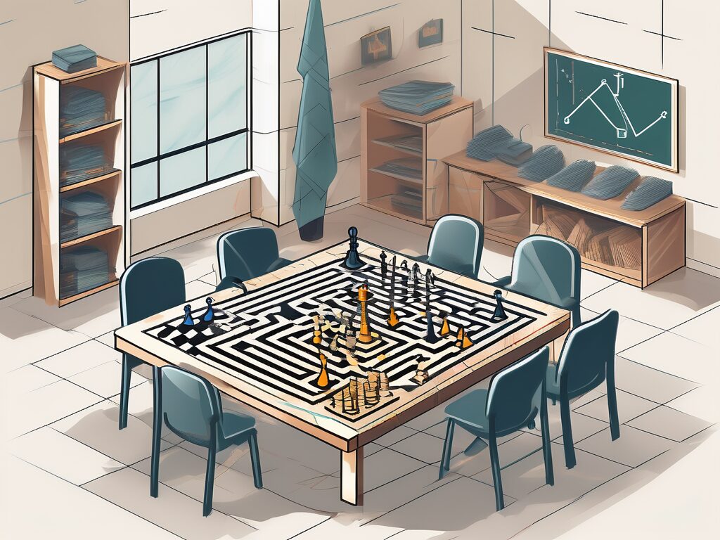 A classroom setting in dubai with various educational tools and elements symbolizing challenges and strategies