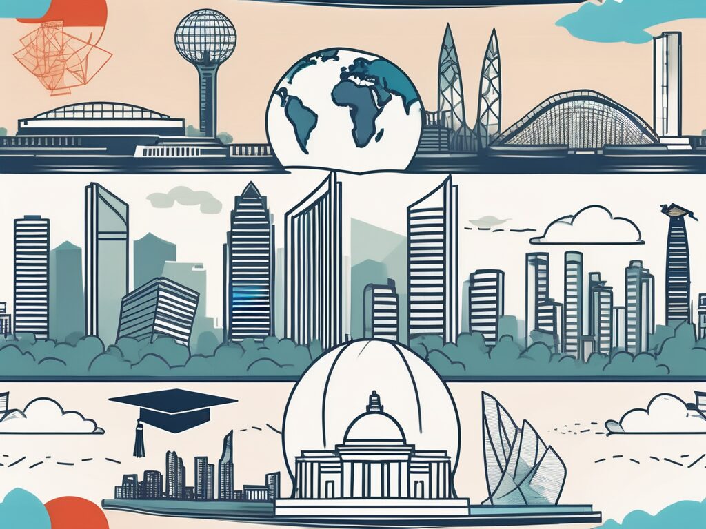 The singapore skyline with iconic landmarks