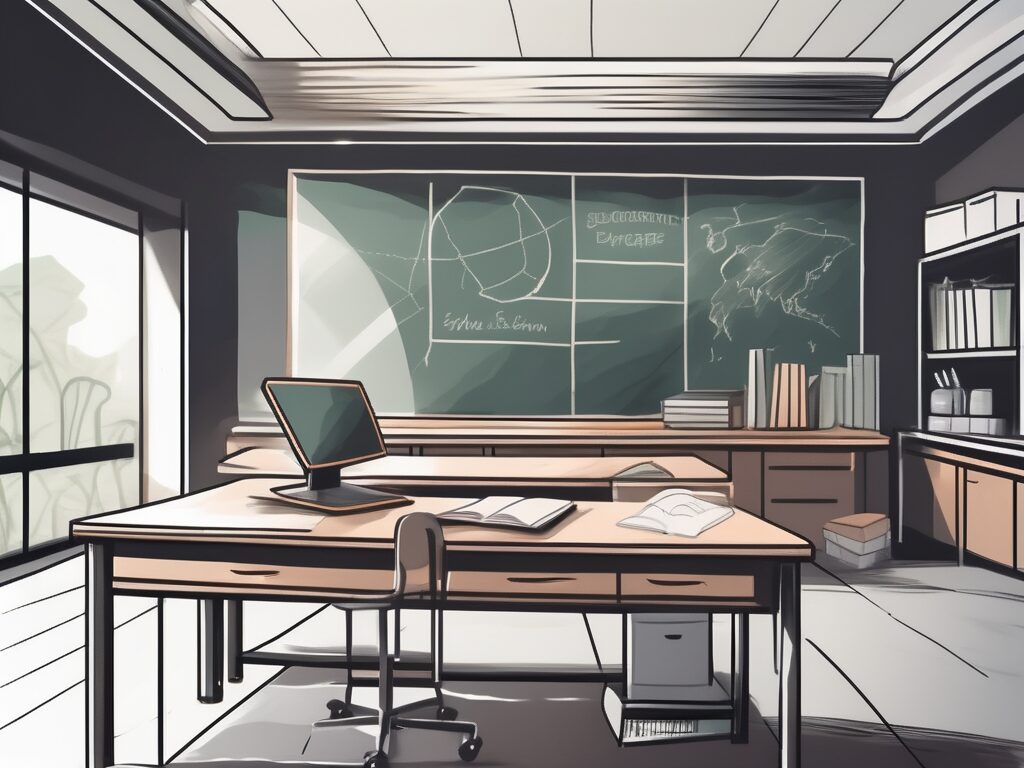 A classroom setting in singapore with a prominent teacher's desk