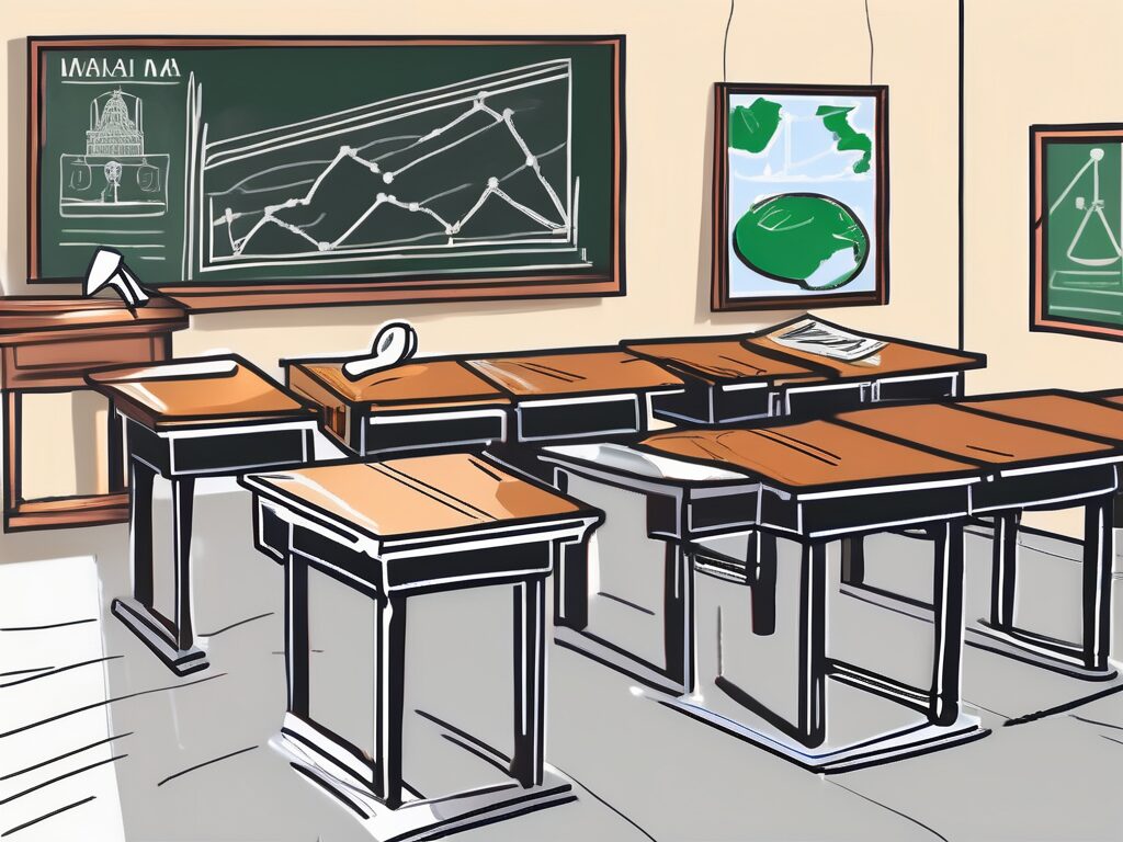 A classroom setting in thailand with a chalkboard