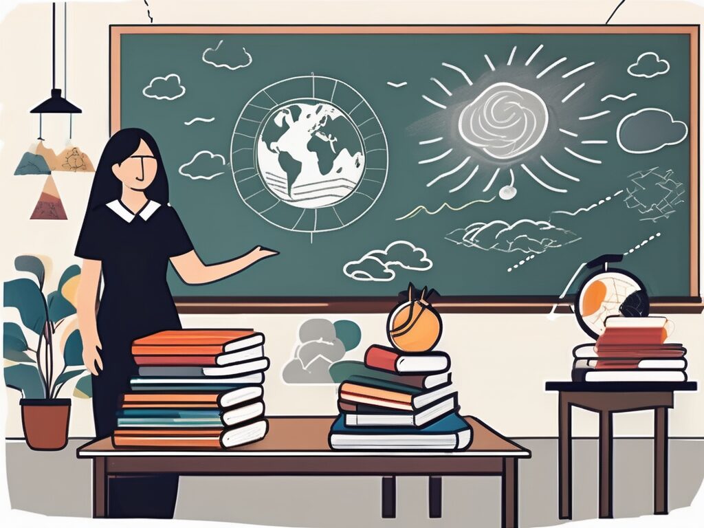 A classroom with a chalkboard