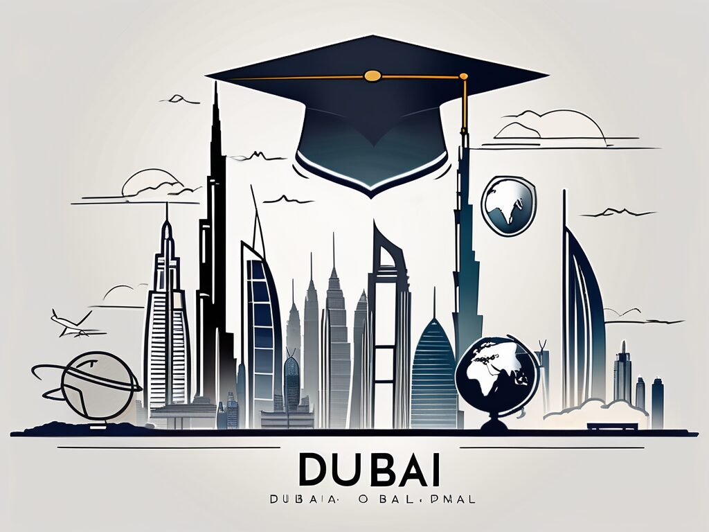A skyline of dubai with iconic landmarks