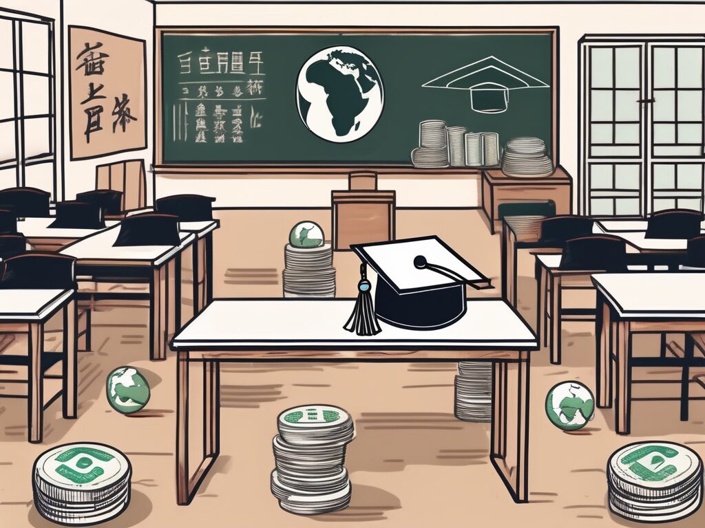 A classroom setting in china with a chalkboard