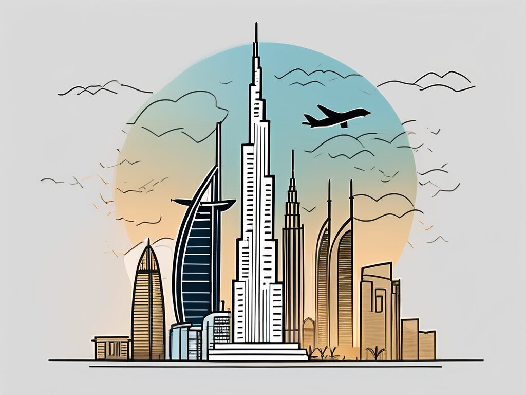 A skyline of dubai with iconic buildings