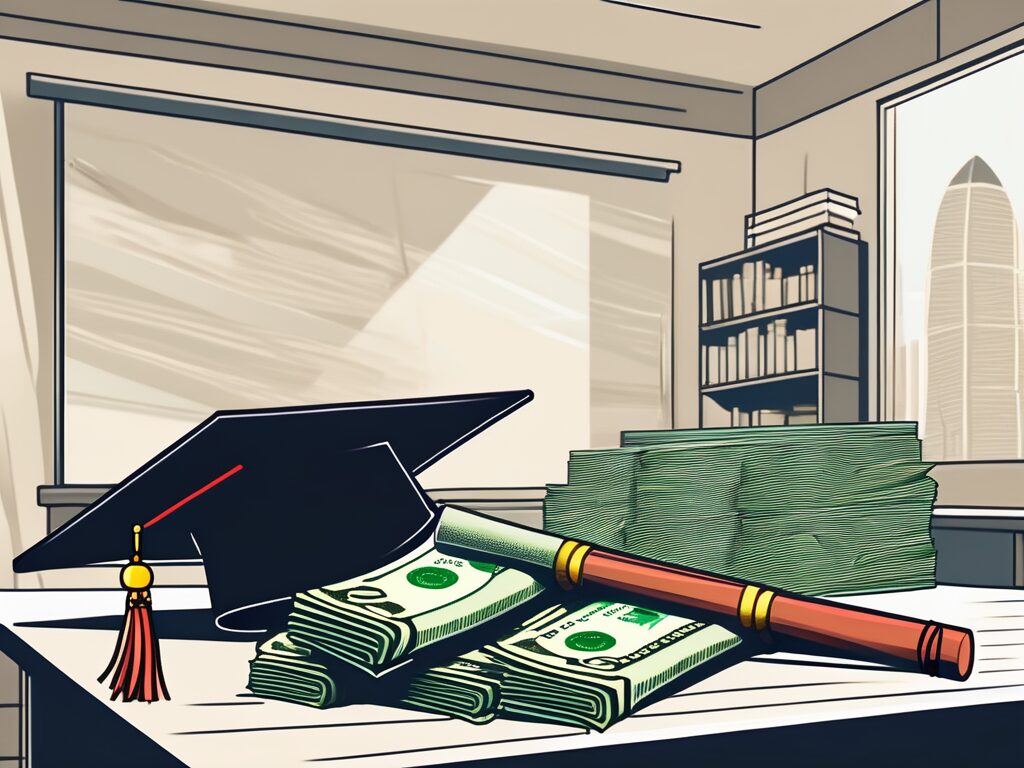 A classroom setting in hong kong with a graduation cap and diploma on the teacher's desk