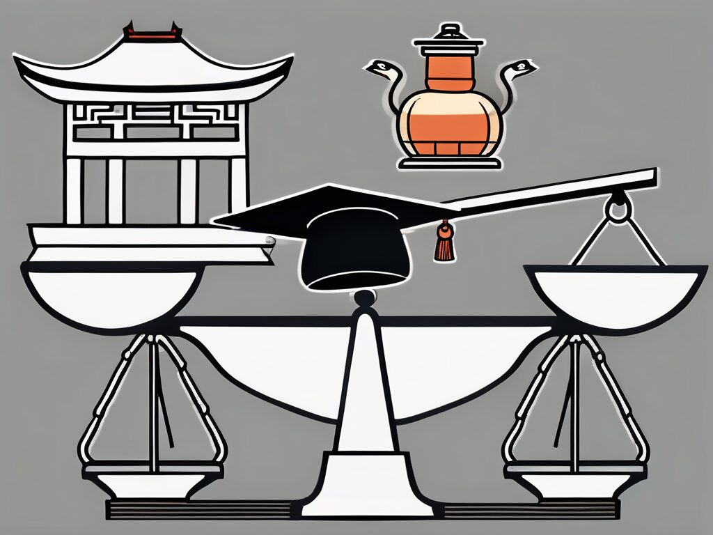 A balance scale with a graduation cap representing a master's degree in education on one side