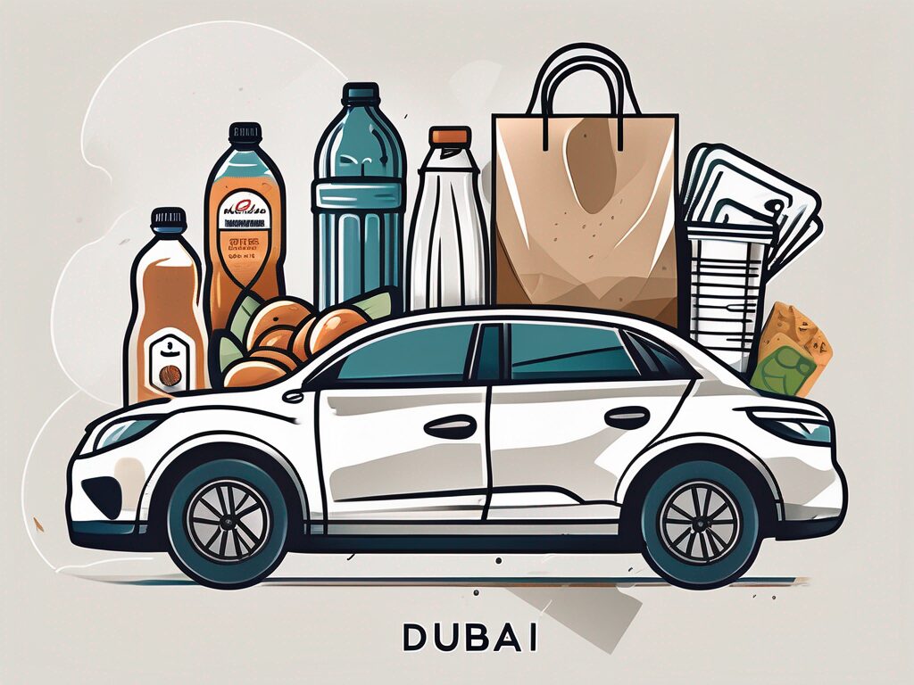 A diverse range of items representing living costs in dubai
