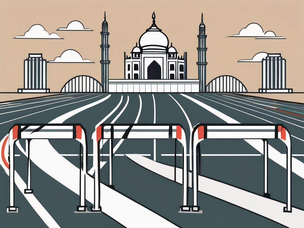 A symbolic hurdle track with five hurdles