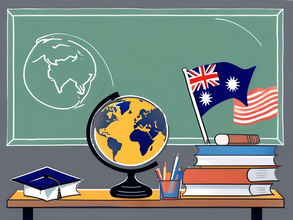 A classroom setting with a globe