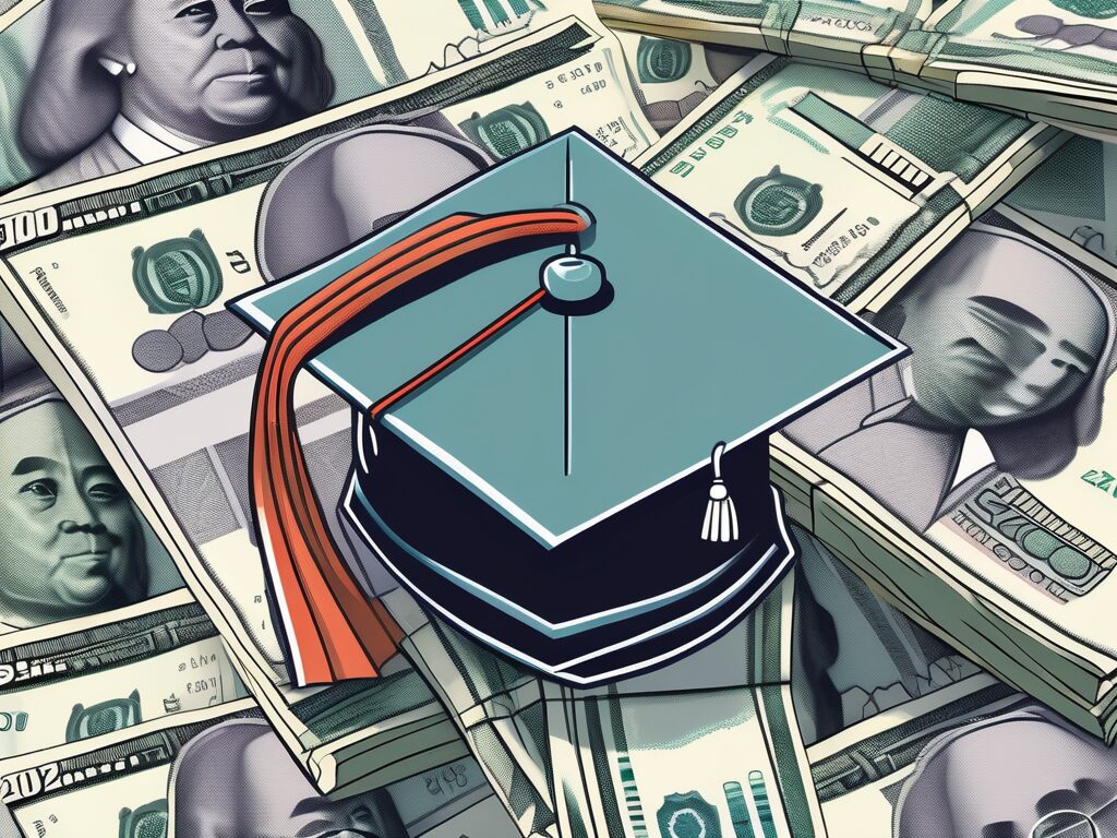 A graduation cap placed on top of a stack of malaysian currency